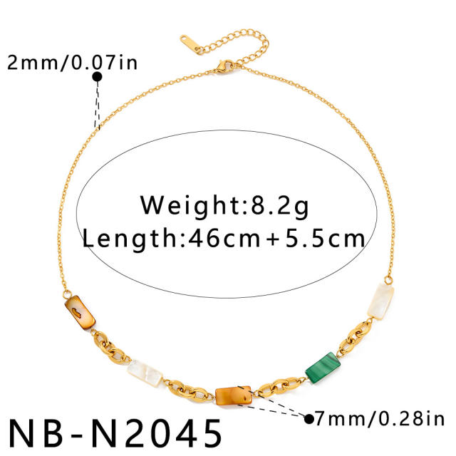 Fashion geometric inlaid shell stainless steel necklace and bracelet set for women