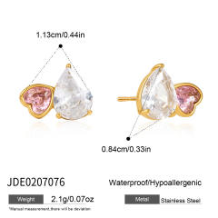 18KG white and pink cubic zircon stainless steel necklace bracelet earrings set