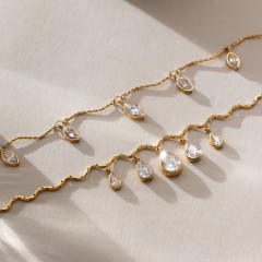 Delicate oval teardrop cubic zircon charm stainless steel necklace for women