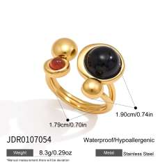 Unique obsidian stone inlaid stainless steel rings collection