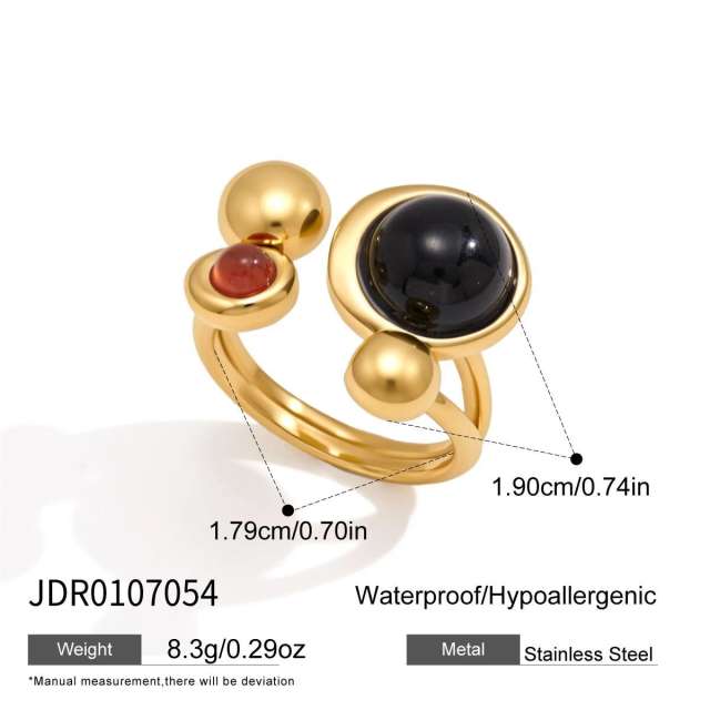Unique obsidian stone inlaid stainless steel rings collection