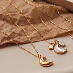 Fashion stainless steel necklace light luxury moon design with zircon and rhinestone inlay