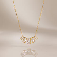 Delicate cubic zircon rectangle stainless steel necklace