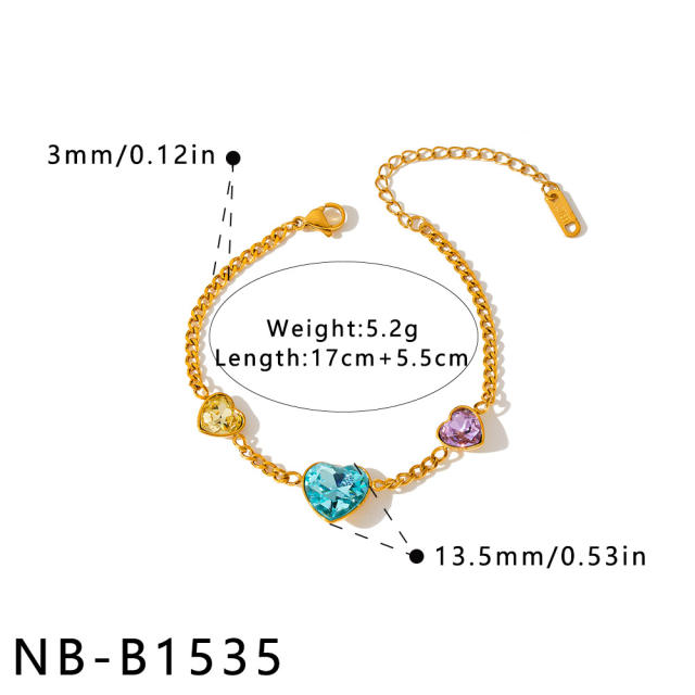 Fashionable Love-Patterned Stainless Steel Bracelet with Glass Inlays for Women