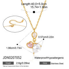 18KG white and pink cubic zircon stainless steel necklace bracelet earrings set