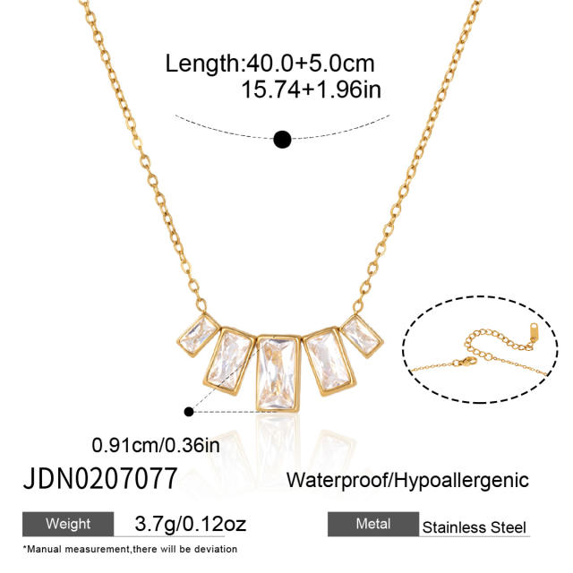 Delicate cubic zircon rectangle stainless steel necklace