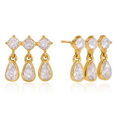 Elegant teardrop cubic zircon stainless steel earrings diamond earrings