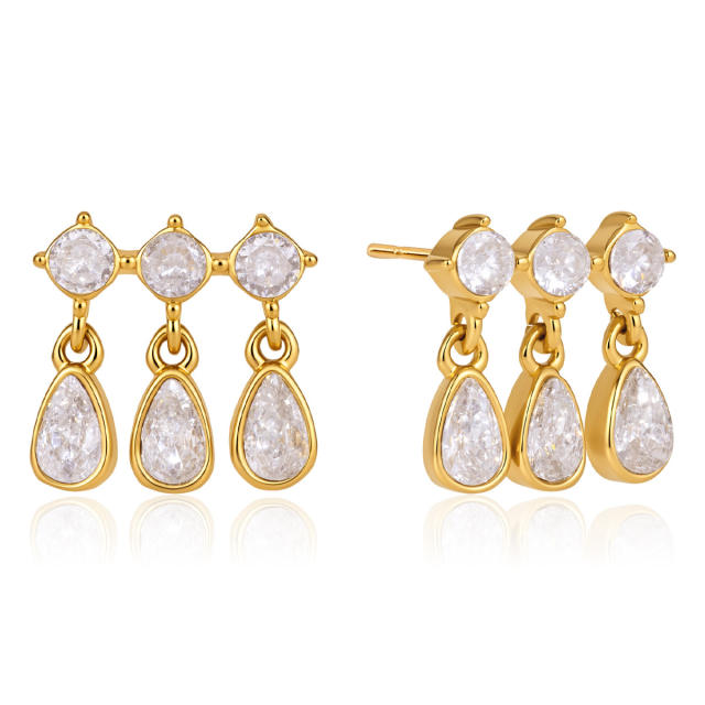 Elegant teardrop cubic zircon stainless steel earrings diamond earrings