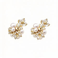 Elegant imitation pearl cubic zircon firework shape ear studs jacket earrings
