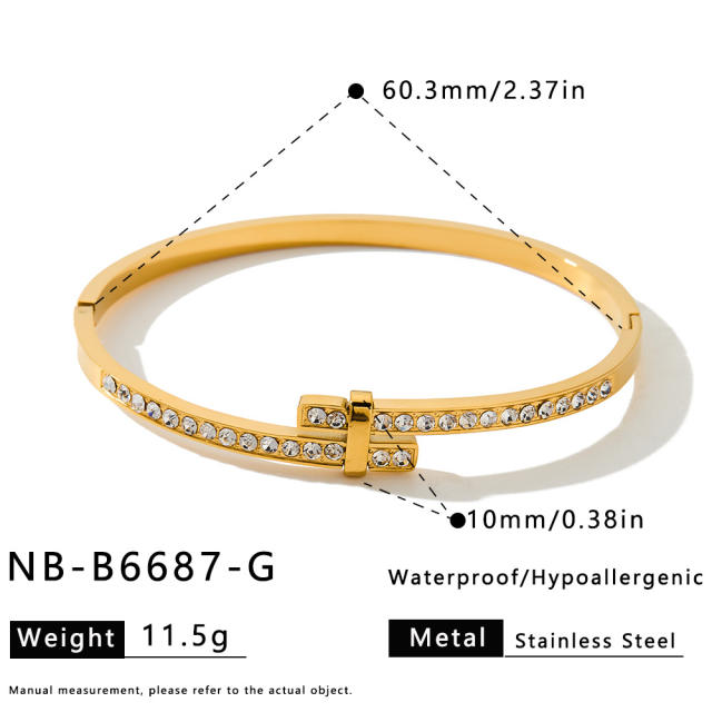 Minimalist geometric stainless steel bracelet with rhinestone embellishments