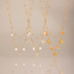 Flower Sun Pattern Stainless Steel necklace Enamel Necklace for Women