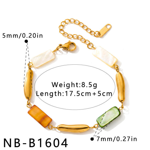 Fashion geometric inlaid shell stainless steel necklace and bracelet set for women
