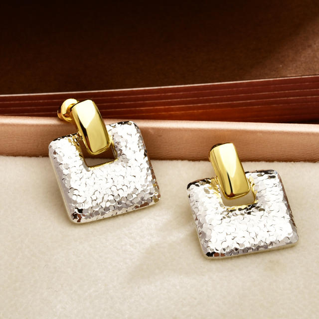 Super shiny square mix color gold plated copper earrings for women