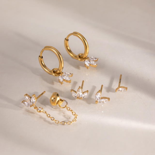 6pcs set diamond stainless steel earrings set