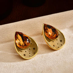 Winter autumn polka dots glass crystal 18K plated copper earrings for women