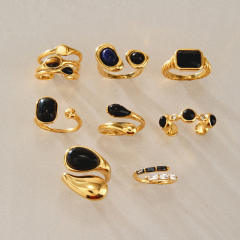 Unique obsidian stone inlaid stainless steel rings collection