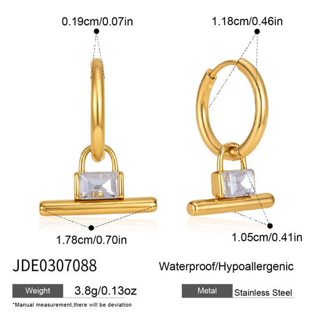 Elegant T bar pendant diamond stainless steel necklace earrings bracelet set