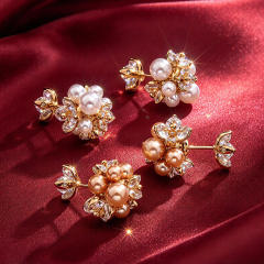 Elegant imitation pearl cubic zircon firework shape ear studs jacket earrings