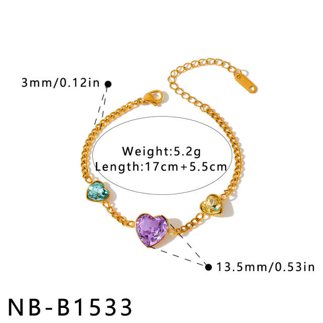 Fashionable Love-Patterned Stainless Steel Bracelet with Glass Inlays for Women