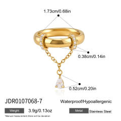 18KG diamond heart charm stainless steel rings