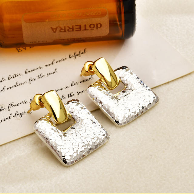 Super shiny square mix color gold plated copper earrings for women
