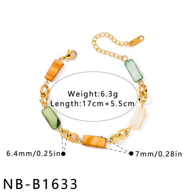 Fashion geometric inlaid shell stainless steel necklace and bracelet set for women