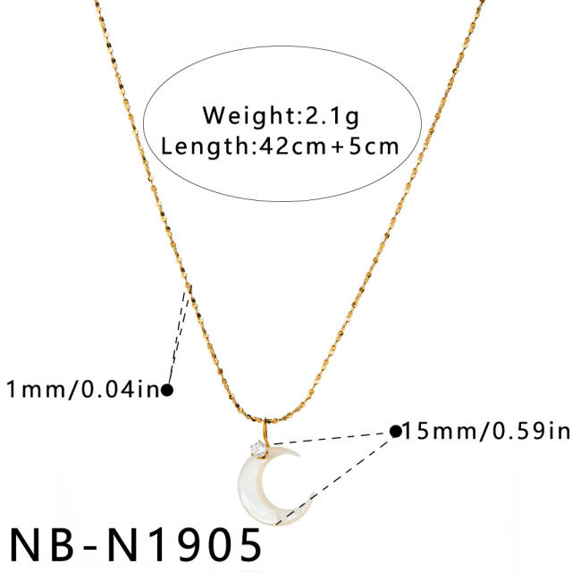 Fashion stainless steel necklace light luxury moon design with zircon and rhinestone inlay