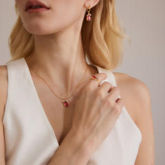 18KG red color teardrop cubic zircon pendant stainless steel necklace earrings set
