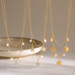 Flower Sun Pattern Stainless Steel necklace Enamel Necklace for Women
