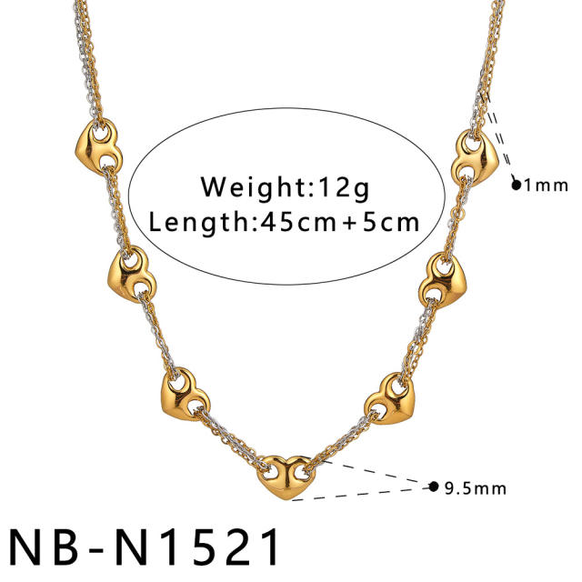 Love Heart Pig Nose Geometric Stainless Steel Necklace for Women
