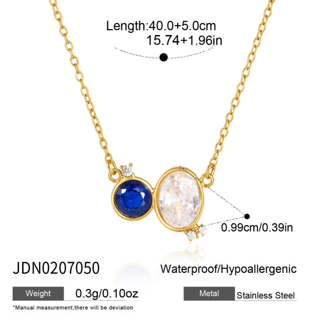 316L elegant navy blue diamond stainless steel necklace bracelet earrings set