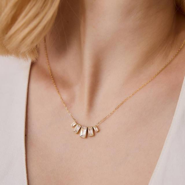 Delicate cubic zircon rectangle stainless steel necklace