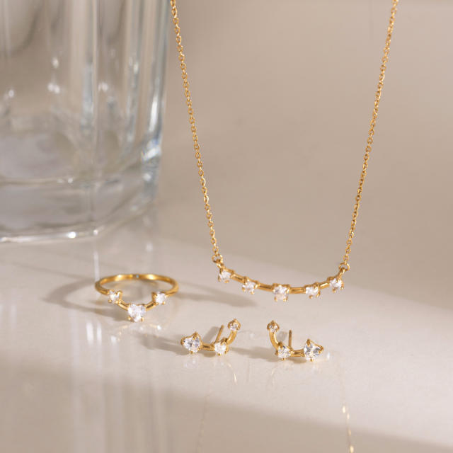 316L cubic zircon smile face shape stainless steel necklace earrings rings set