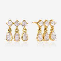 Elegant teardrop cubic zircon stainless steel earrings diamond earrings