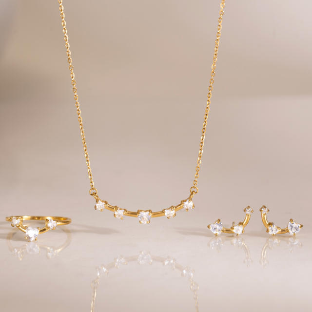 316L cubic zircon smile face shape stainless steel necklace earrings rings set