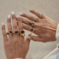 Unique obsidian stone inlaid stainless steel rings collection