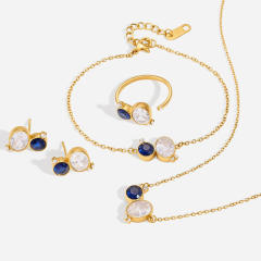 316L elegant navy blue diamond stainless steel necklace bracelet earrings set