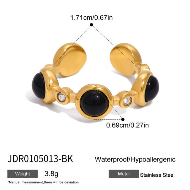 Unique obsidian stone inlaid stainless steel rings collection
