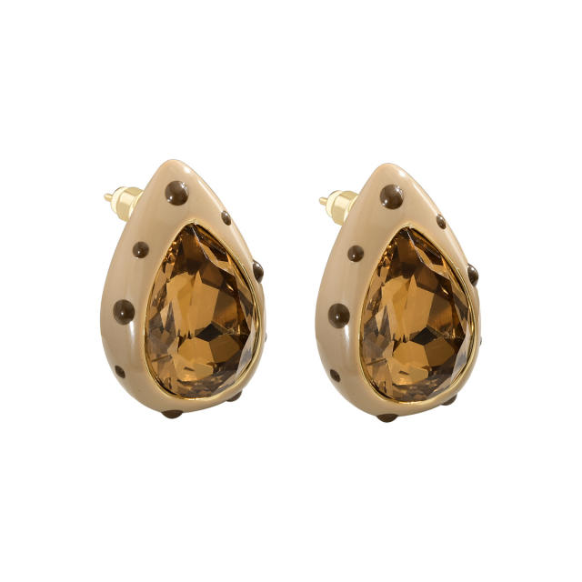 Winter autumn polka dots glass crystal 18K plated copper earrings for women