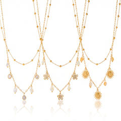 Flower Sun Pattern Stainless Steel necklace Enamel Necklace for Women
