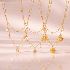 Flower Sun Pattern Stainless Steel necklace Enamel Necklace for Women