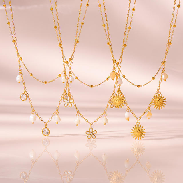 Flower Sun Pattern Stainless Steel necklace Enamel Necklace for Women