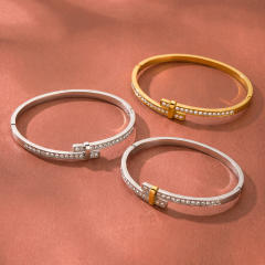 Minimalist geometric stainless steel bracelet with rhinestone embellishments