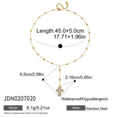 18KG elegant diamond cross pendant stainless steel necklace