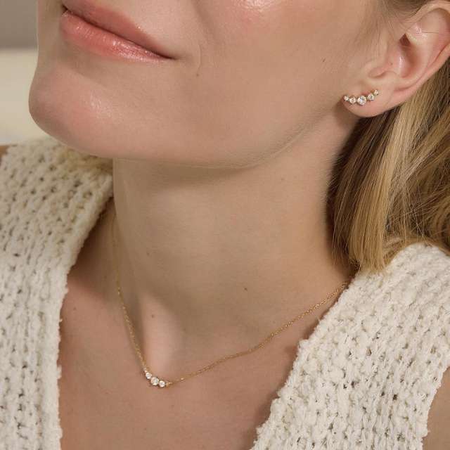 Simple diamond smile face stainless steel necklace earrings set