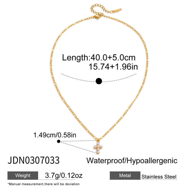 18KG elegant diamond cross pendant stainless steel necklace
