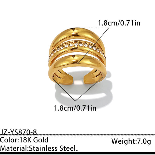Light Luxury Titanium Steel Ring with Diamonds Geometric stainless steel rings