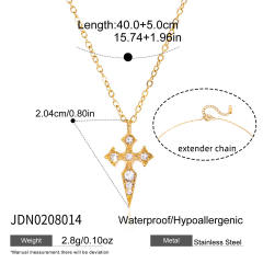 18KG elegant diamond cross pendant stainless steel necklace