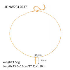 18KG elegant diamond cross pendant stainless steel necklace