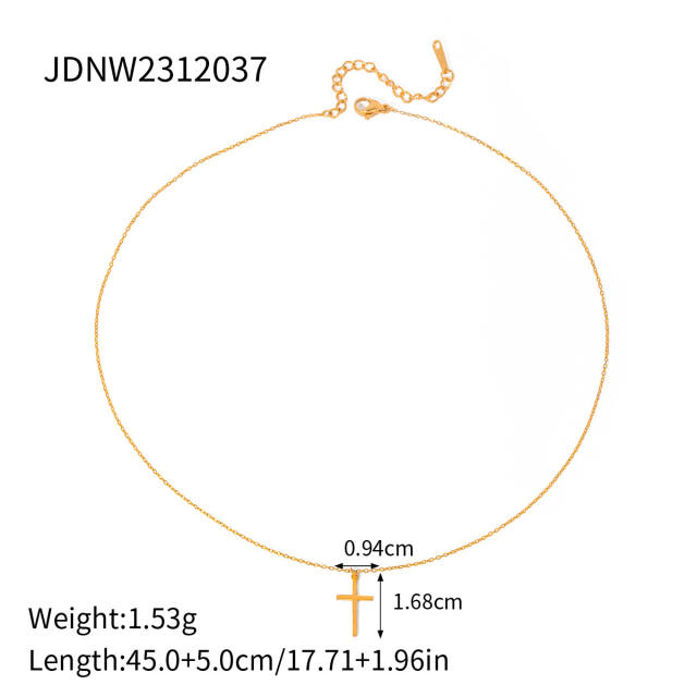 18KG elegant diamond cross pendant stainless steel necklace